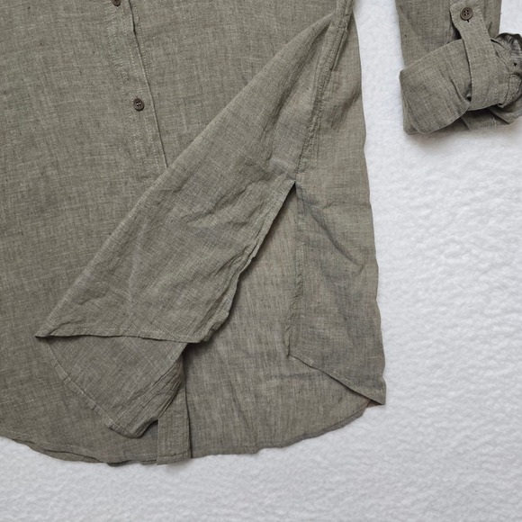 Eileen Fisher Womens Tunic Top Cotton Linen Blend Olive Green Button Down - Picture 8 of 16